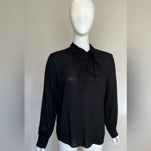 Ya Ya Womens Draped Bow Neck Long Sleeve Top Blouse Black Size US6 / S NWT